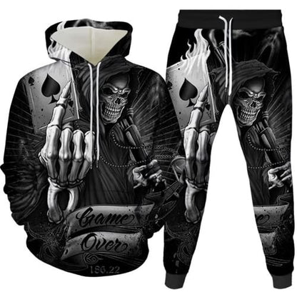 Amazon Aliexpress Cross-Border Best-Selling Spring New Wolf Series Pattern Digital Print Hooded Sweatshirt and Sweatpants