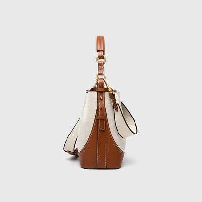 Za Canvas Bucket Bag with Unique Design, Fashionable Women's Bag with Contrasting Colors, Drawstring Closure, Wide Shoulder Strap, Handbag and Shoulder Bag for Export