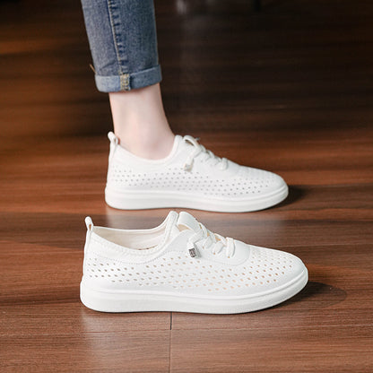 Summer White Shoes Women's Flat Breathable Casual Sneakers 2024 New Soft Sole Comfortable Hollow Breathable Women's Shoes Trendy