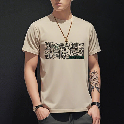 Men's Short-sleeved T-shirt American Casual Summer Round Neck Printed Base Breathable T-shirt All-match Top Half-sleeved Round Neck T-shirt