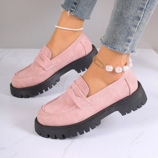 2024 Autumn New British Style Low Heel Slip-On Low-Top Loafers Women's Foreign Trade Large Size Cross-Border Small Leather Shoes