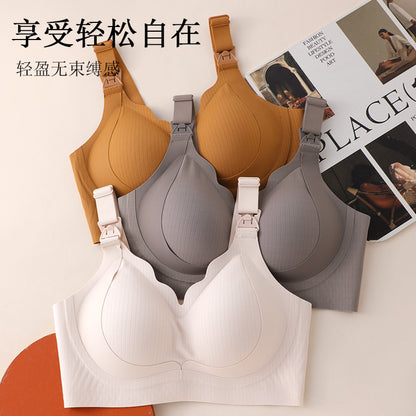 Pregnant Women's Breastfeeding Underwear Gather-up Anti-sagging Pregnancy Lactation Period Non-rims Gathering Para-lactation Postpartum Feeding Bra Thin