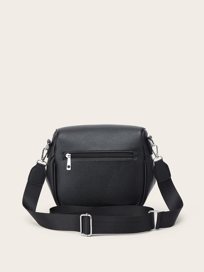 Foreign Trade Women's Bag 2025 New Fashion Retro Saddle Bag Litchi Pattern Women's Wide Shoulder Strap Single Shoulder Crossbody Bag Wholesale