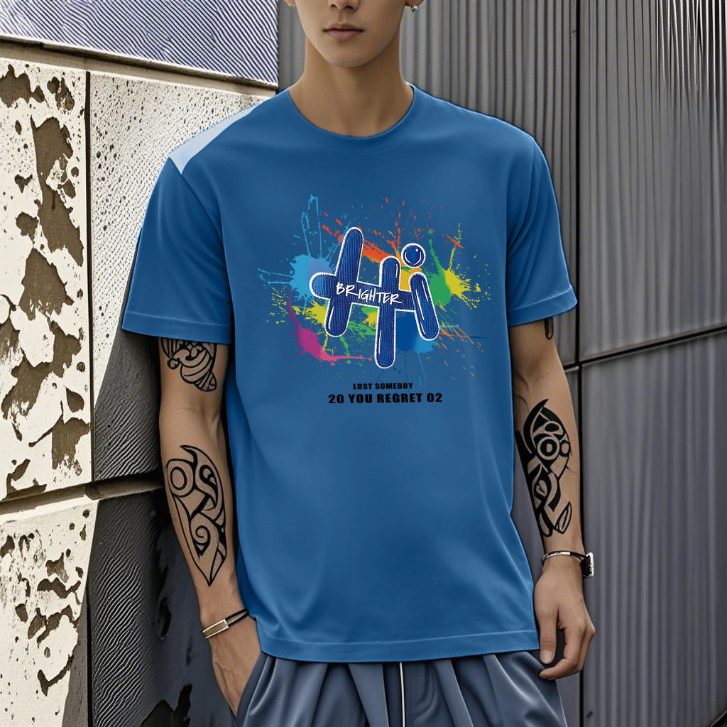 Men's Short-sleeved T-shirt American Casual Summer Round Neck Printed Base Breathable T-shirt All-match Top Half-sleeved Round Neck T-shirt