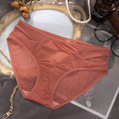 French Pure Semi-Translucent Lace Important Hollow-out Underwear Women's Breathable Comfortable Sexy Women's Crotch Briefs