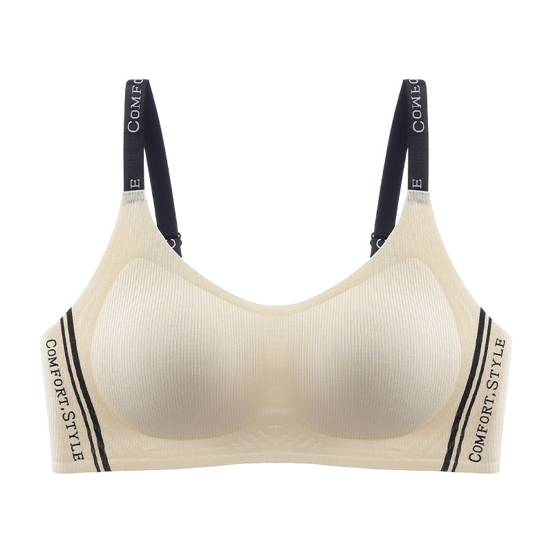 Autumn and Winter New Fashion Contrast Color Letter Shoulder Strap Underwear Small Chest Gather Up Bra Cross-border Foreign Trade