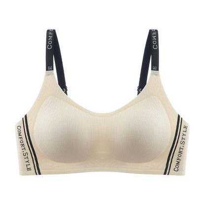 Autumn and Winter New Fashion Contrast Color Letter Shoulder Strap Underwear Small Chest Gather Up Bra Cross-border Foreign Trade