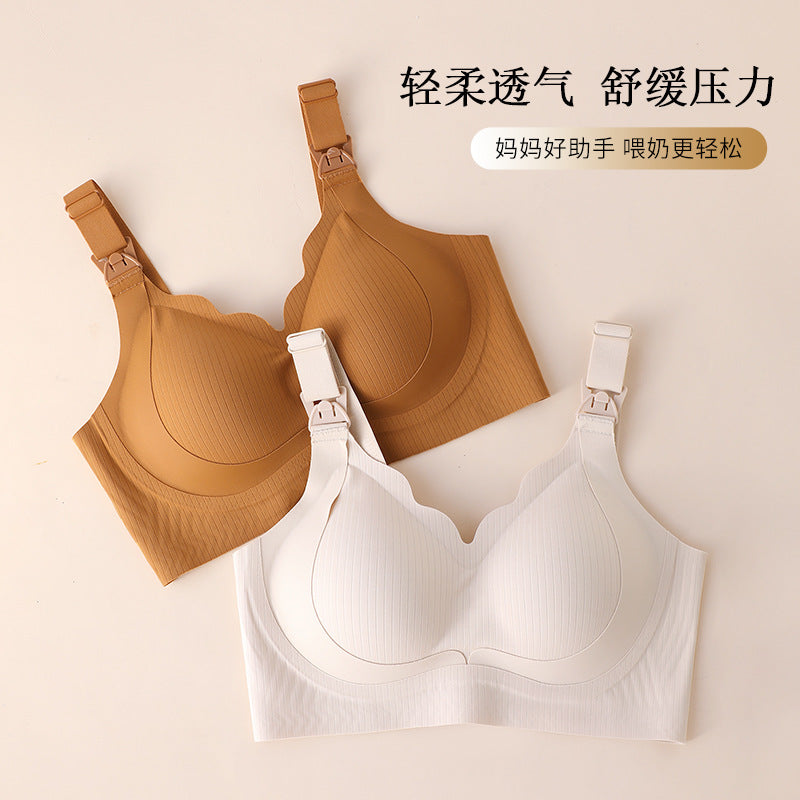 Pregnant Women's Breastfeeding Underwear Gather-up Anti-sagging Pregnancy Lactation Period Non-rims Gathering Para-lactation Postpartum Feeding Bra Thin