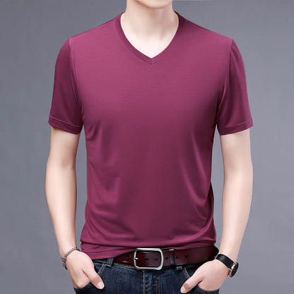 T-shirt Men's V-neck Solid Color Casual Short-sleeved Youth Summer Clothing Korean Fashionable Slim-fit Thin Half-sleeved T-shirt Men's Wear