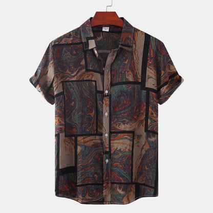 Cross-border foreign trade AliExpress EBAY Europe station new men's shirt Hawaii printed short sleeve top loose tide