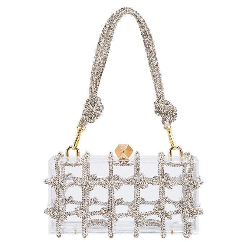 Cross-Border Spring and Summer Acrylic Transparent Storage Box Banquet Hand-Woven Rope Small Square Bag Armpit Handbag