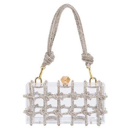 Cross-Border Spring and Summer Acrylic Transparent Storage Box Banquet Hand-Woven Rope Small Square Bag Armpit Handbag