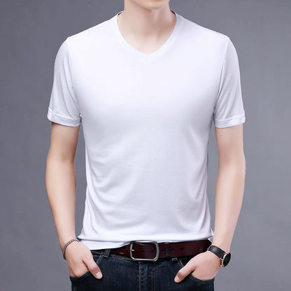 T-shirt Men's V-neck Solid Color Casual Short-sleeved Youth Summer Clothing Korean Fashionable Slim-fit Thin Half-sleeved T-shirt Men's Wear