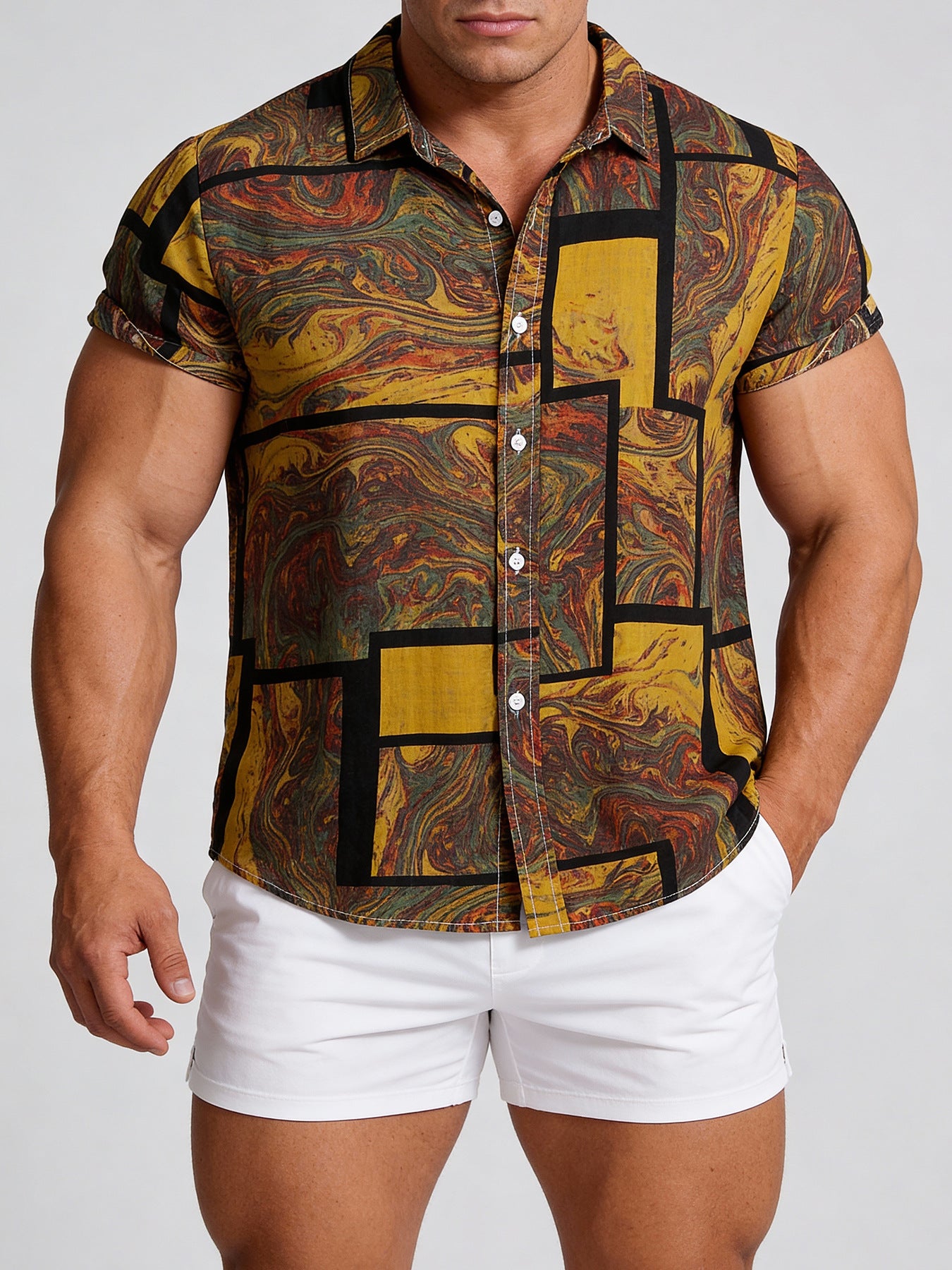 Cross-border foreign trade AliExpress EBAY Europe station new men's shirt Hawaii printed short sleeve top loose tide