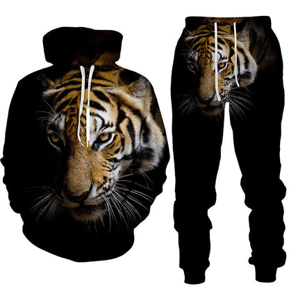 Amazon Aliexpress Cross-Border Best-Selling Spring New Wolf Series Pattern Digital Print Hooded Sweatshirt and Sweatpants