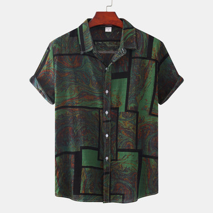 Cross-border foreign trade AliExpress EBAY Europe station new men's shirt Hawaii printed short sleeve top loose tide