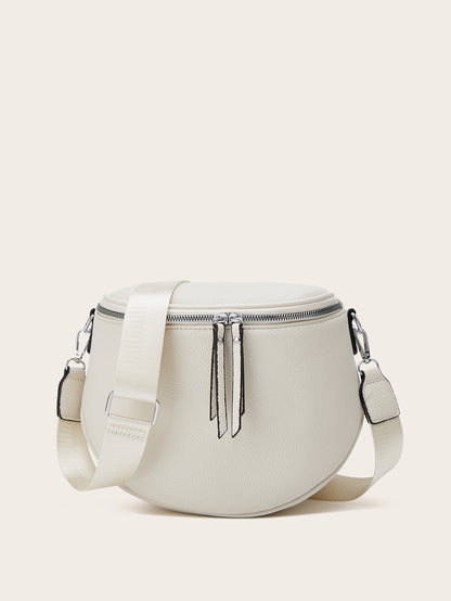 Foreign Trade Women's Bag 2025 New Fashion Retro Saddle Bag Litchi Pattern Women's Wide Shoulder Strap Single Shoulder Crossbody Bag Wholesale
