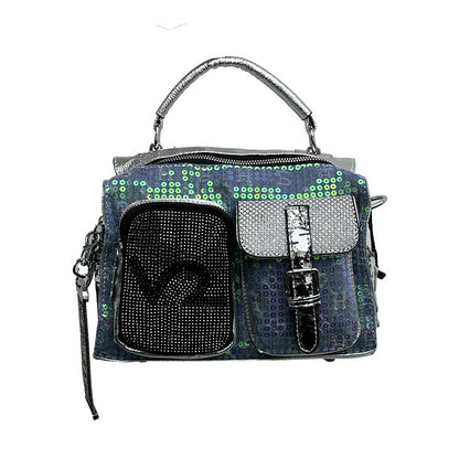 Western Style Hot Diamond Women's Bag 2025 New Fashion Trendy Rhinestone Contrasting Handbag Burst Cracked Glossy Single Shoulder Crossbody Bag