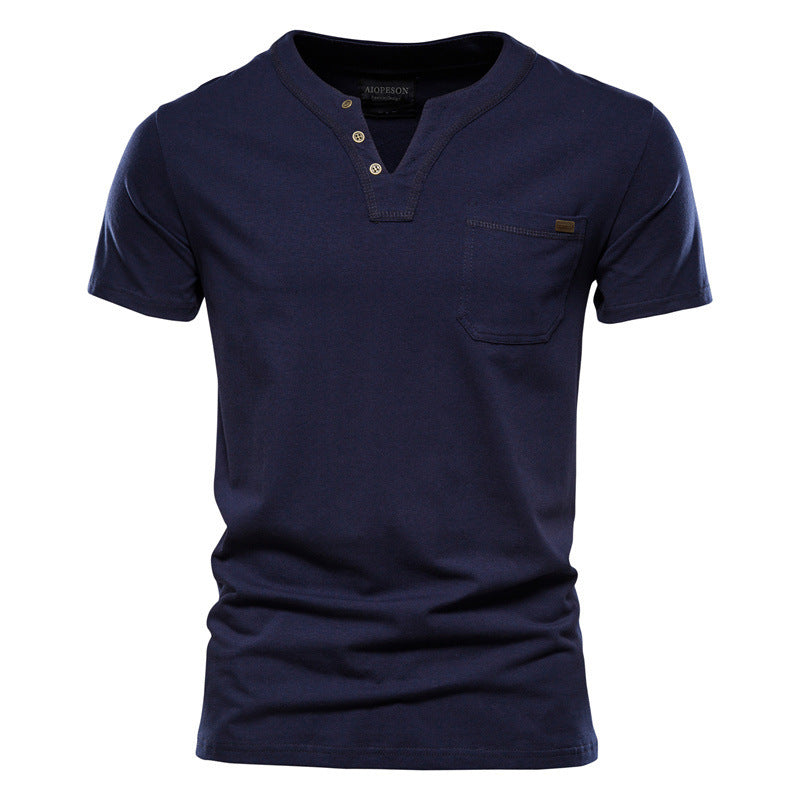 Pure Cotton Casual Sports T-Shirt Japanese Style Trendy Summer Men's Fashion T-Shirt Short Sleeve Pocket Men's Slim Fit