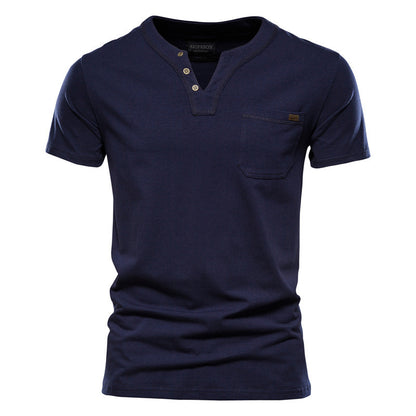 Pure Cotton Casual Sports T-Shirt Japanese Style Trendy Summer Men's Fashion T-Shirt Short Sleeve Pocket Men's Slim Fit