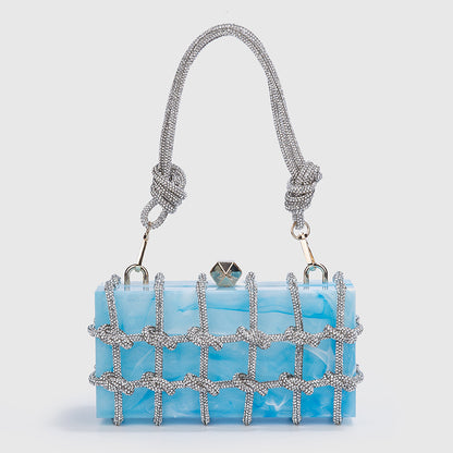 Cross-Border Spring and Summer Acrylic Transparent Storage Box Banquet Hand-Woven Rope Small Square Bag Armpit Handbag