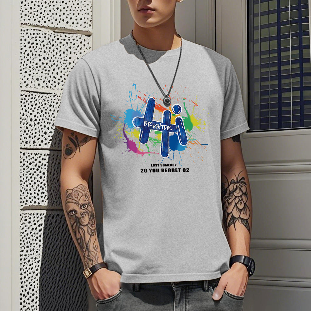Men's Short-sleeved T-shirt American Casual Summer Round Neck Printed Base Breathable T-shirt All-match Top Half-sleeved Round Neck T-shirt