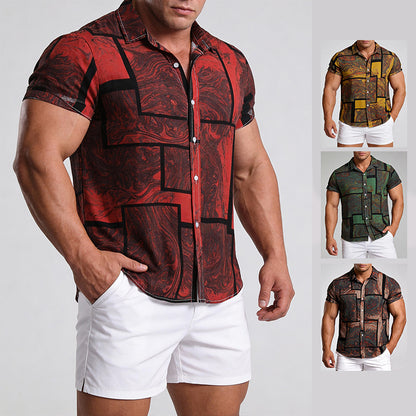 Cross-border foreign trade AliExpress EBAY Europe station new men's shirt Hawaii printed short sleeve top loose tide