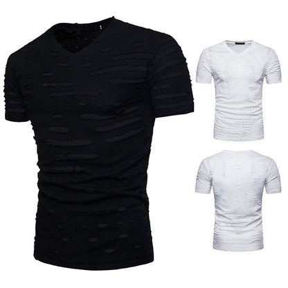 Summer New American Style Casual Dressed Rough Short-sleeved T-shirt Men's Fashionable V-neck Stretch Sports Fitness T-shirt