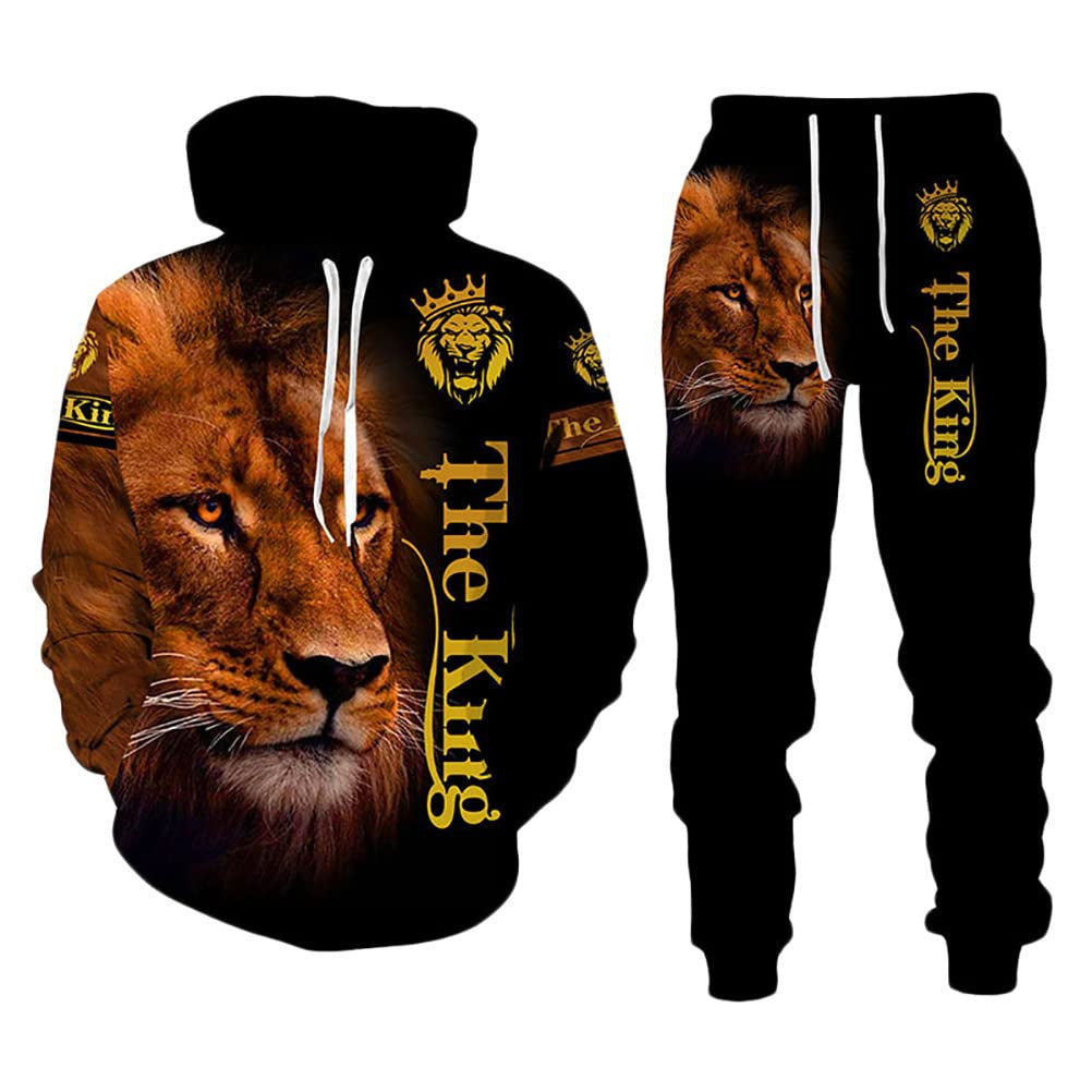 Amazon Aliexpress Cross-Border Best-Selling Spring New Wolf Series Pattern Digital Print Hooded Sweatshirt and Sweatpants