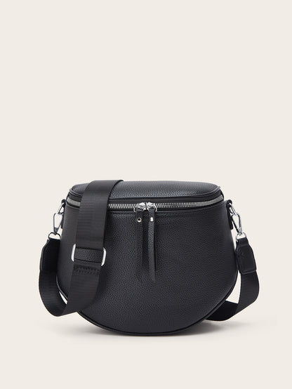 Foreign Trade Women's Bag 2025 New Fashion Retro Saddle Bag Litchi Pattern Women's Wide Shoulder Strap Single Shoulder Crossbody Bag Wholesale
