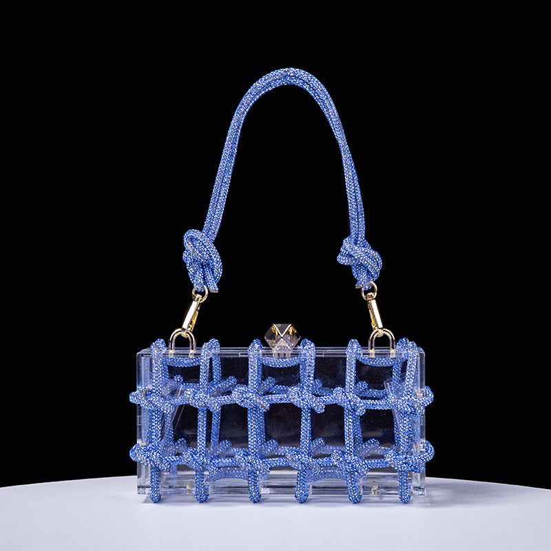 Cross-Border Spring and Summer Acrylic Transparent Storage Box Banquet Hand-Woven Rope Small Square Bag Armpit Handbag