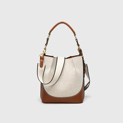 Za Canvas Bucket Bag with Unique Design, Fashionable Women's Bag with Contrasting Colors, Drawstring Closure, Wide Shoulder Strap, Handbag and Shoulder Bag for Export