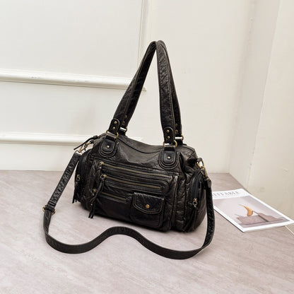 Cross-Border Popular European and American Motorcycle Bag Large Capacity Retro Style Multi-Pocket Tote Bag French Shoulder Hand-Held Crossbody Bag