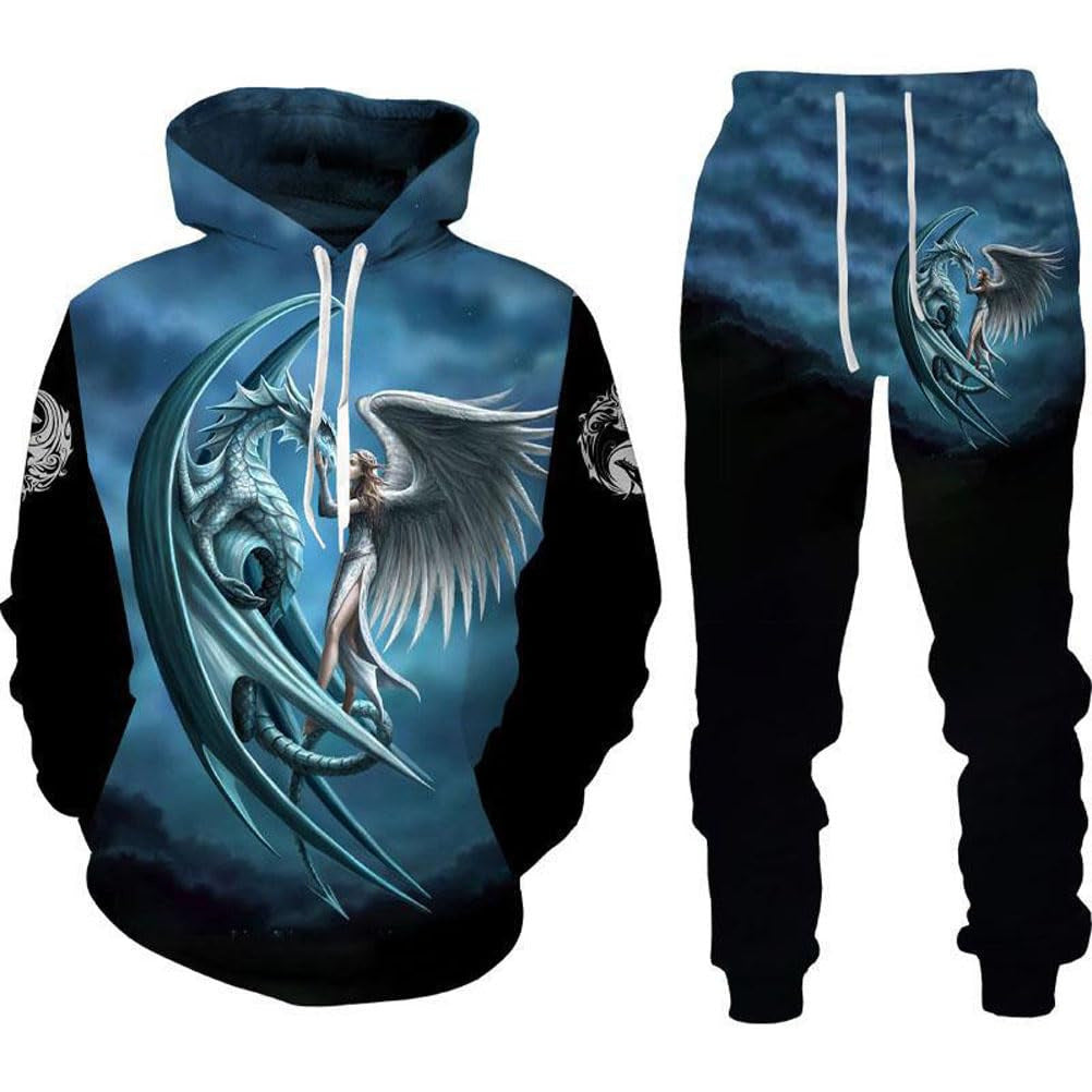 Amazon Aliexpress Cross-Border Best-Selling Spring New Wolf Series Pattern Digital Print Hooded Sweatshirt and Sweatpants