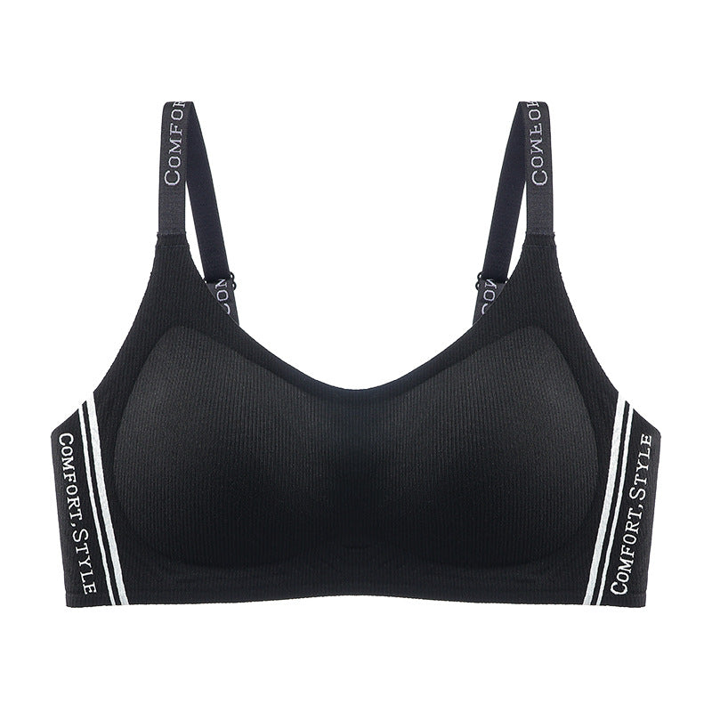 Autumn and Winter New Fashion Contrast Color Letter Shoulder Strap Underwear Small Chest Gather Up Bra Cross-border Foreign Trade