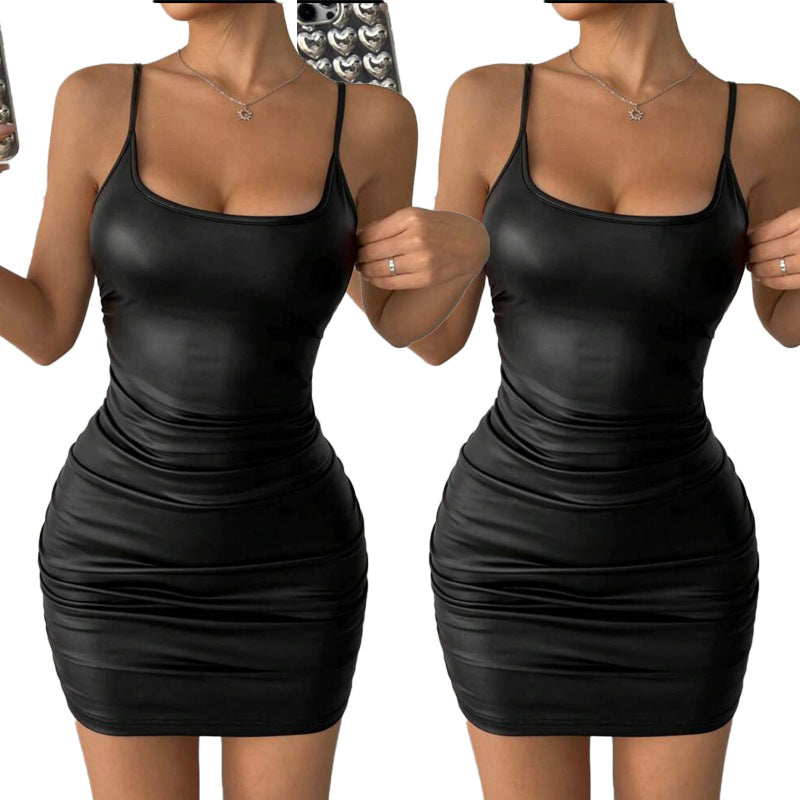 European and American Style Glossy Patent Leather Dress Hot Girl Bronzing Tight Hip Skirt Amazon Hot Supply in Stock