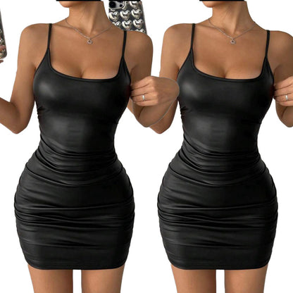 European and American Style Glossy Patent Leather Dress Hot Girl Bronzing Tight Hip Skirt Amazon Hot Supply in Stock
