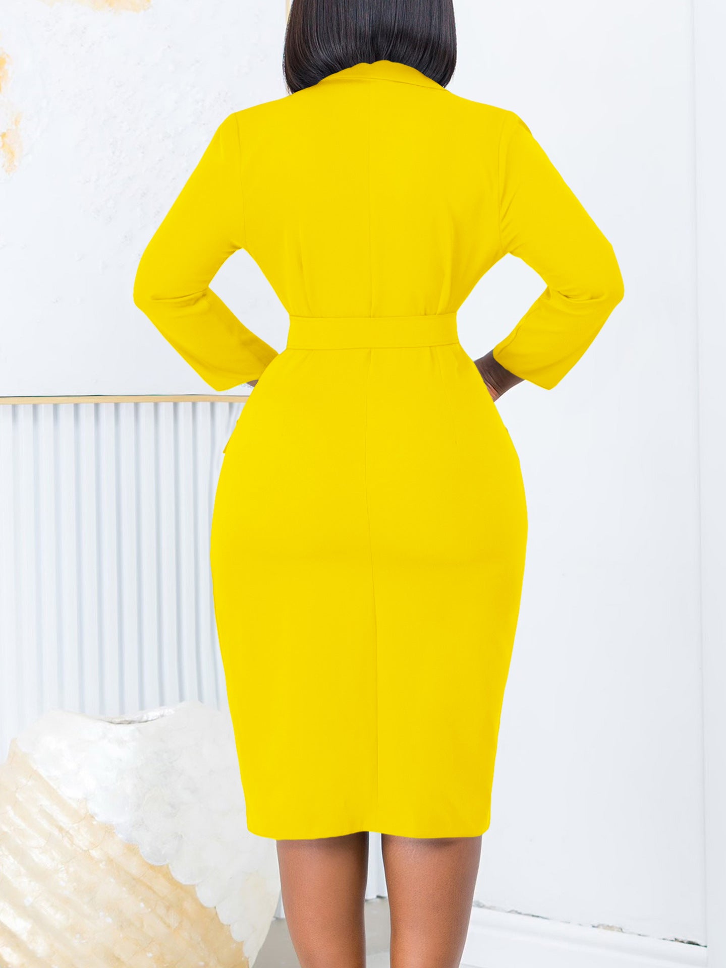 D438 Amazon independent station New elegant commuter OL suit collar solid color double breasted plus size Africa dress