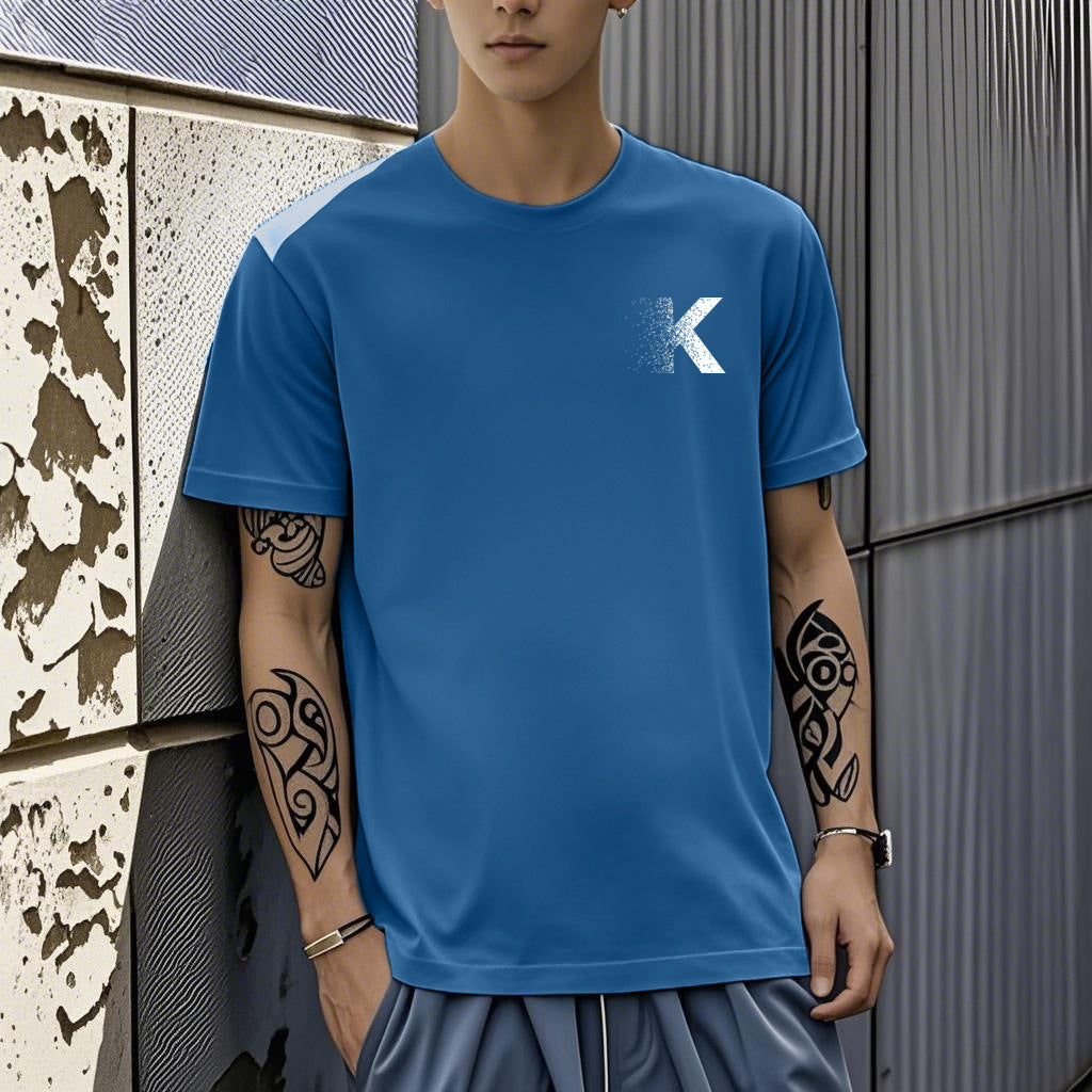 Men's Short-sleeved T-shirt American Casual Summer Round Neck Printed Base Breathable T-shirt All-match Top Half-sleeved Round Neck T-shirt