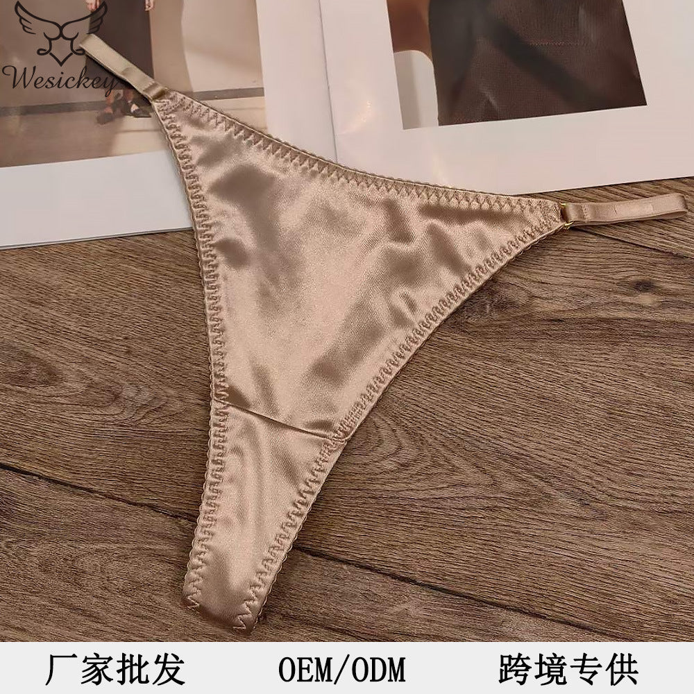 Cross-border Women's Thong Sexy Leopard Print Satin Seamless Underwear Cotton Crotch Breathable Low Waist Underwear