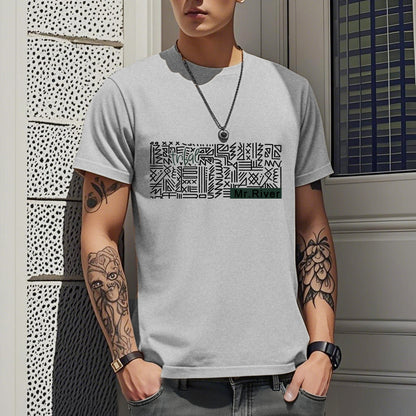 Men's Short-sleeved T-shirt American Casual Summer Round Neck Printed Base Breathable T-shirt All-match Top Half-sleeved Round Neck T-shirt