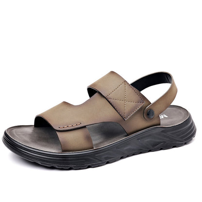 Men's Trendy Sandals 2024 Summer Outwear Genuine Leather Casual Beach Shoes Men's Non-Slip Driving Dual-Use Slippers