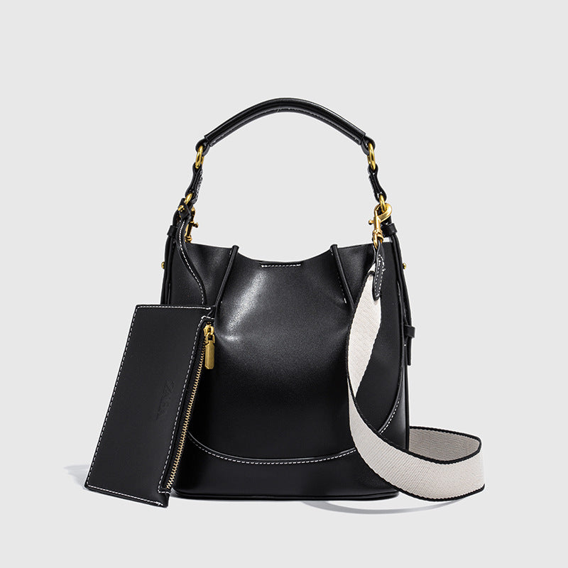 Za Canvas Bucket Bag with Unique Design, Fashionable Women's Bag with Contrasting Colors, Drawstring Closure, Wide Shoulder Strap, Handbag and Shoulder Bag for Export