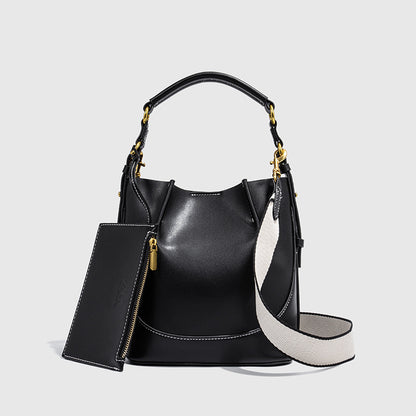 Za Canvas Bucket Bag with Unique Design, Fashionable Women's Bag with Contrasting Colors, Drawstring Closure, Wide Shoulder Strap, Handbag and Shoulder Bag for Export