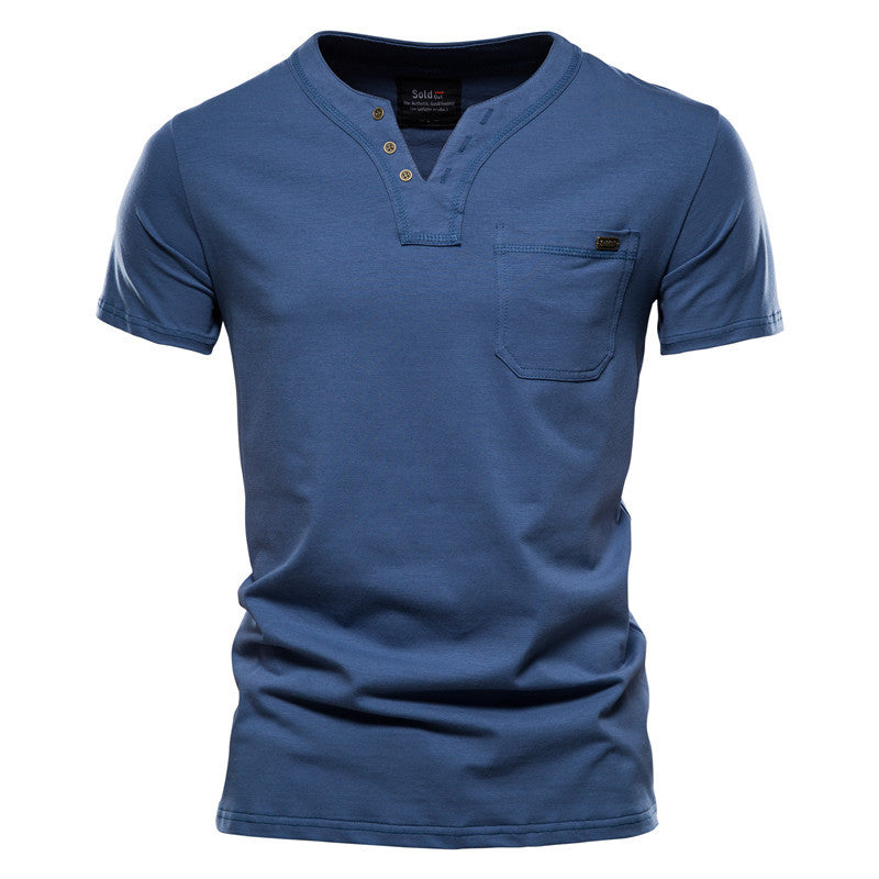 Pure Cotton Casual Sports T-Shirt Japanese Style Trendy Summer Men's Fashion T-Shirt Short Sleeve Pocket Men's Slim Fit