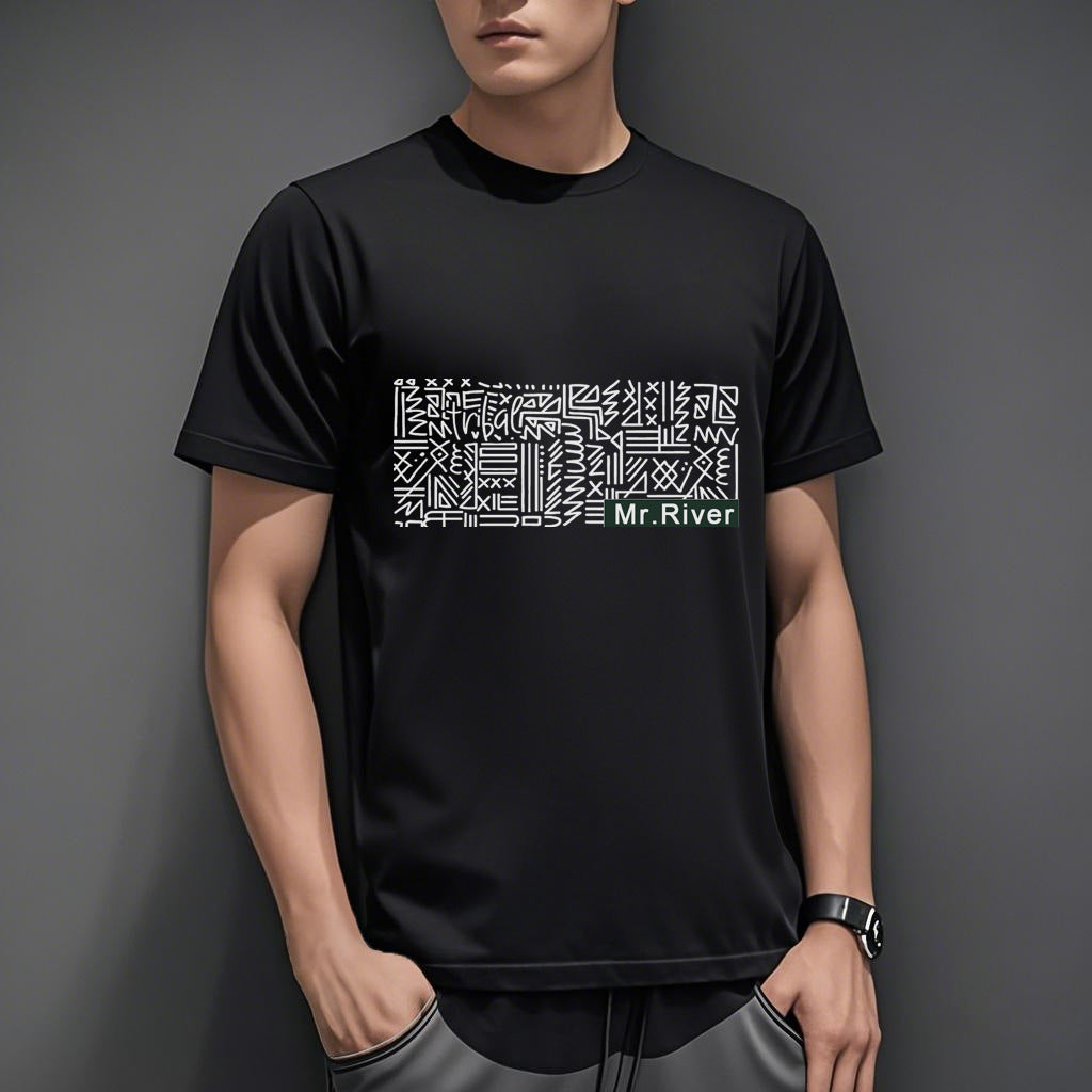 Men's Short-sleeved T-shirt American Casual Summer Round Neck Printed Base Breathable T-shirt All-match Top Half-sleeved Round Neck T-shirt
