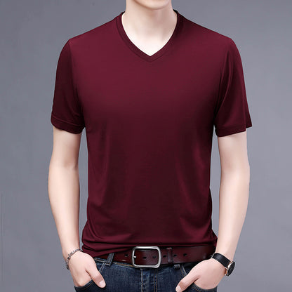T-shirt Men's V-neck Solid Color Casual Short-sleeved Youth Summer Clothing Korean Fashionable Slim-fit Thin Half-sleeved T-shirt Men's Wear