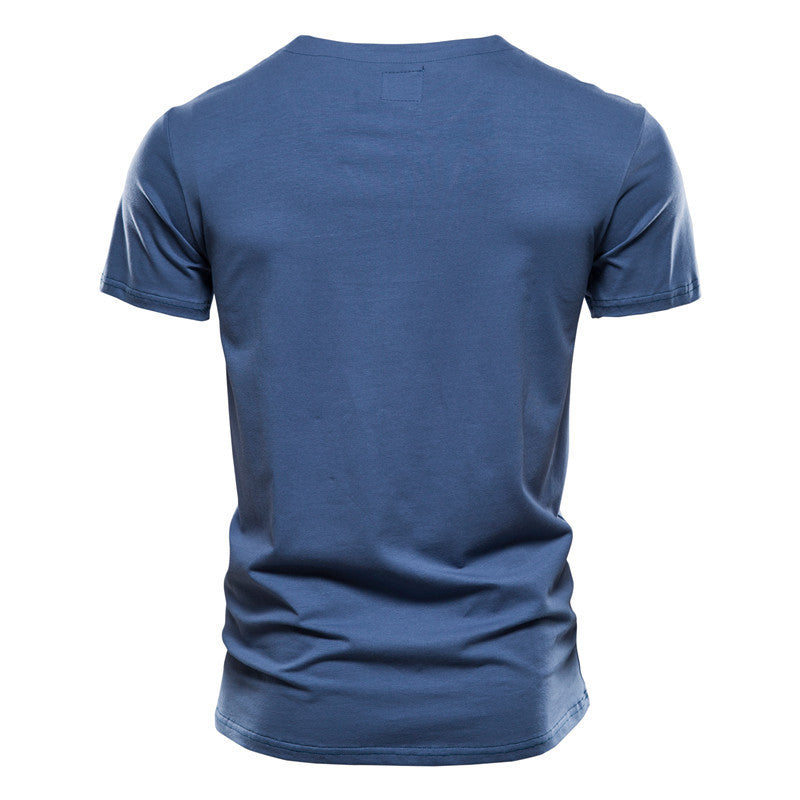 Pure Cotton Casual Sports T-Shirt Japanese Style Trendy Summer Men's Fashion T-Shirt Short Sleeve Pocket Men's Slim Fit