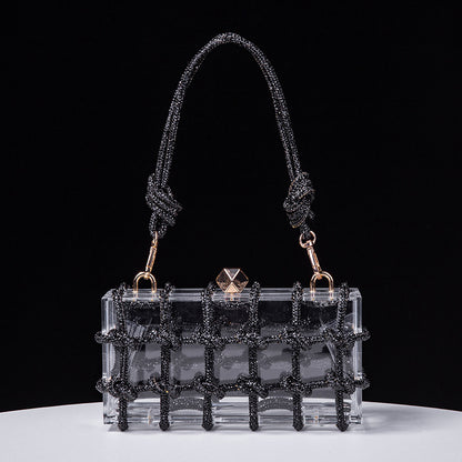 Cross-Border Spring and Summer Acrylic Transparent Storage Box Banquet Hand-Woven Rope Small Square Bag Armpit Handbag