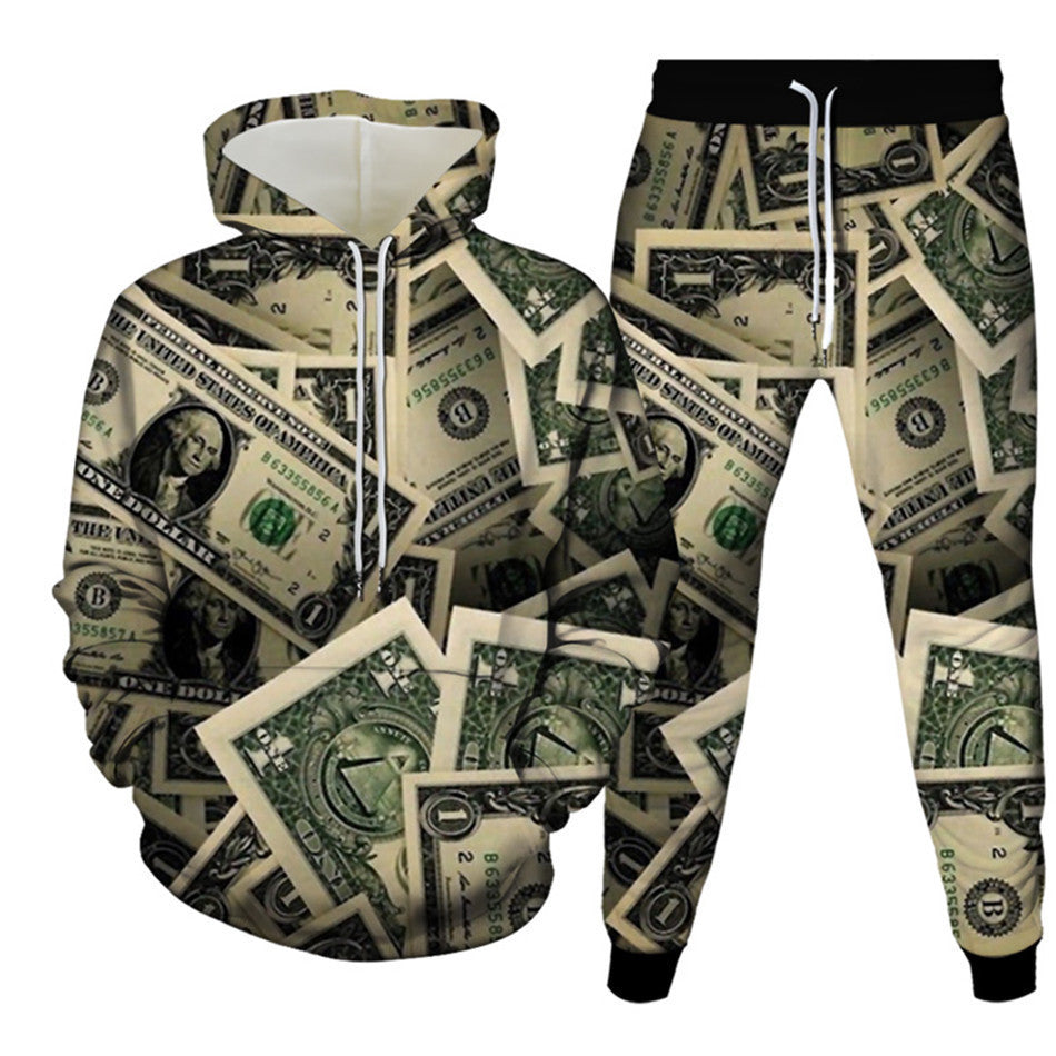 Amazon Aliexpress Cross-Border Best-Selling Spring New Wolf Series Pattern Digital Print Hooded Sweatshirt and Sweatpants
